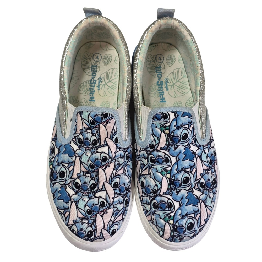 Disney Lilo and Stitch All Over Print Glitter Slip On Sneakers USA Girl 4 Blue